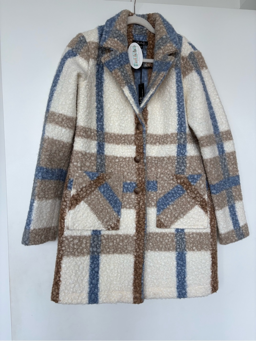 NEW Charlie B Plaid Bouclé Knit Coat sz S